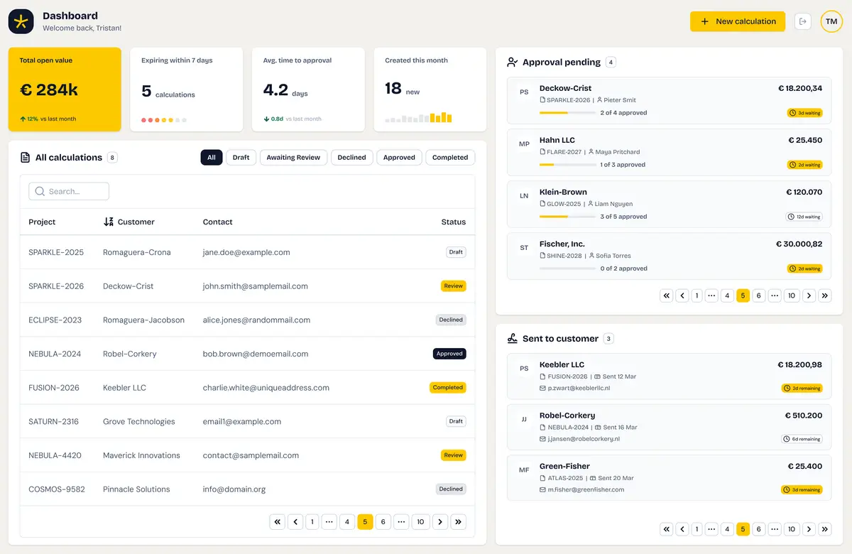 Calculation tool dashboard preview